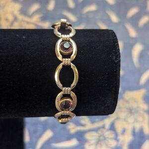 💜 Vintage Simmons Gold Purple Rhinestone Bracelet Bar Clasp 7"